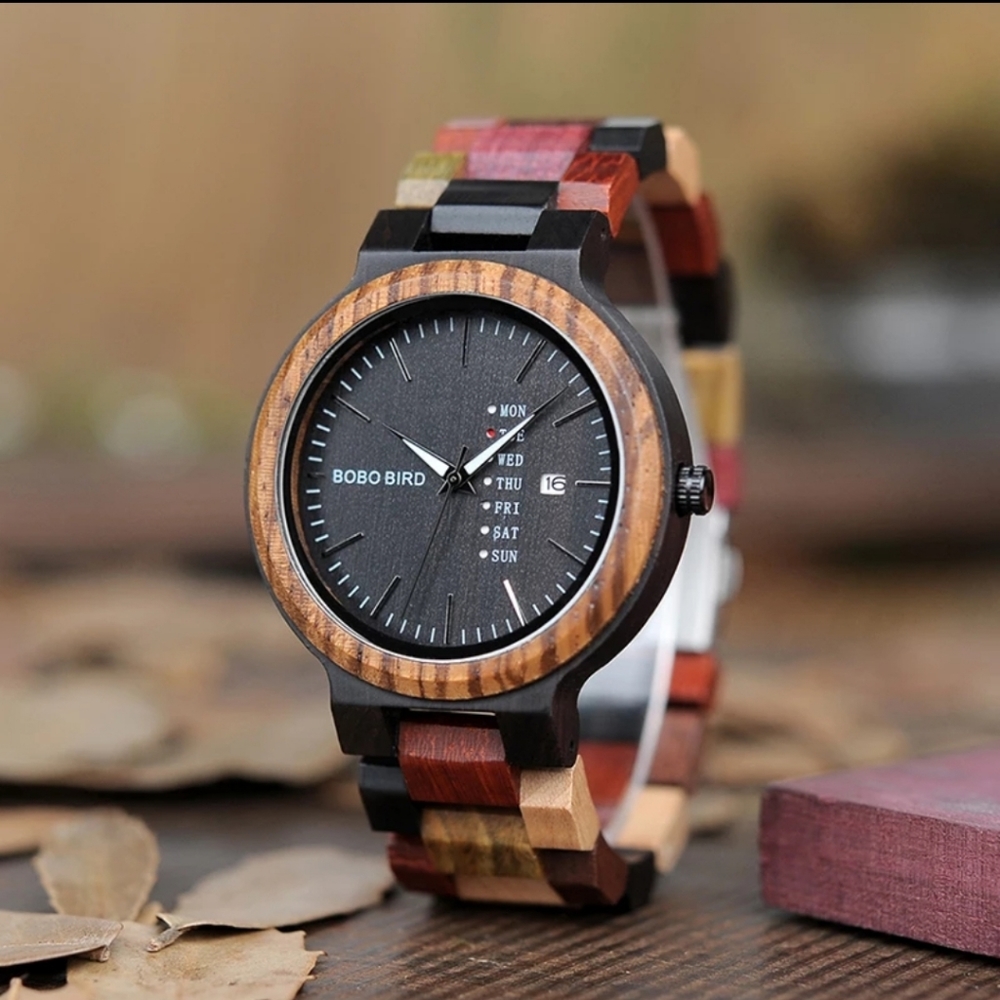 Wooden Watch Date & Week Display